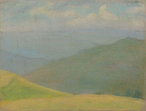 Mountain landscape with yellow meadow in the foreground