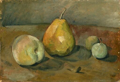 Nature morte, poire et pommes vertes