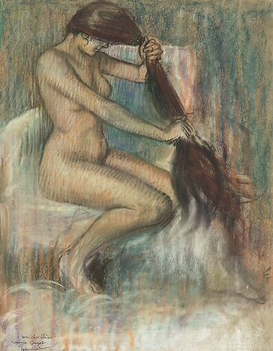 Woman combing her hair