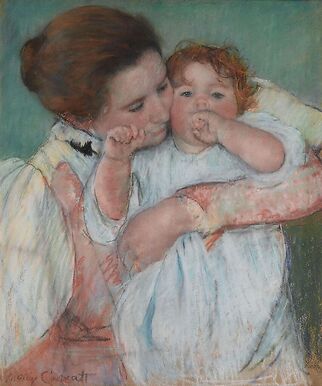 Mother and child on green background or Maternity