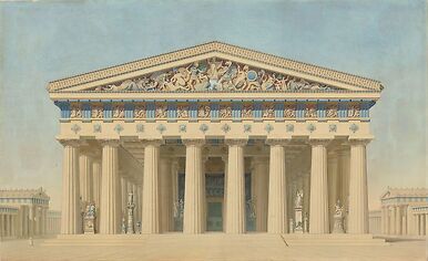 Temple T à Sélinonte (Sicile) : élévation, restitution de la façade principale