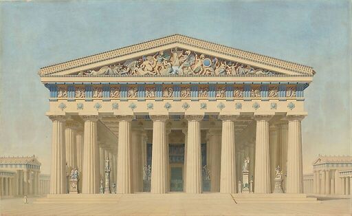 Temple T à Sélinonte (Sicile) : élévation, restitution de la façade principale