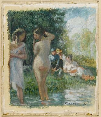 Group of swimmers by the water's edge