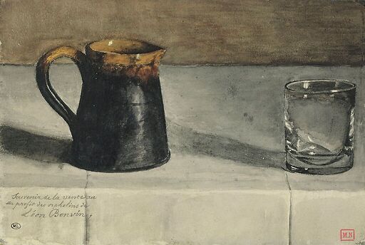 Nature morte : pichet et verre sur une table
