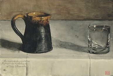 Nature morte : pichet et verre sur une table