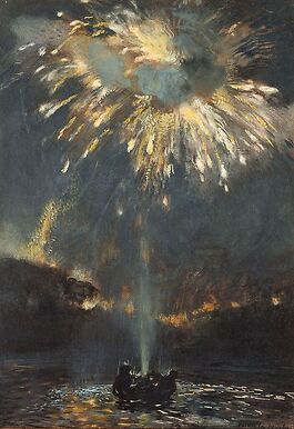 Large jet of water and fireworks