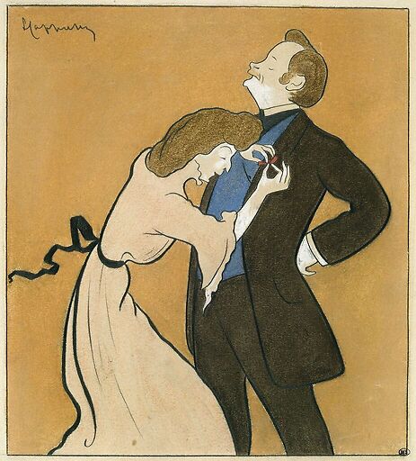 Portrait of Mrs. Simone decorating her husband the actor the Bargy