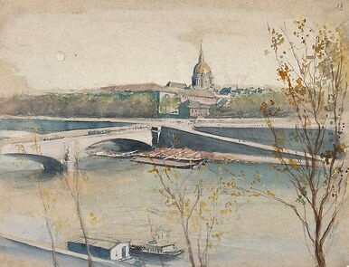 Album des vues de Paris, le pont de l'Alma et le dôme des Invalides
