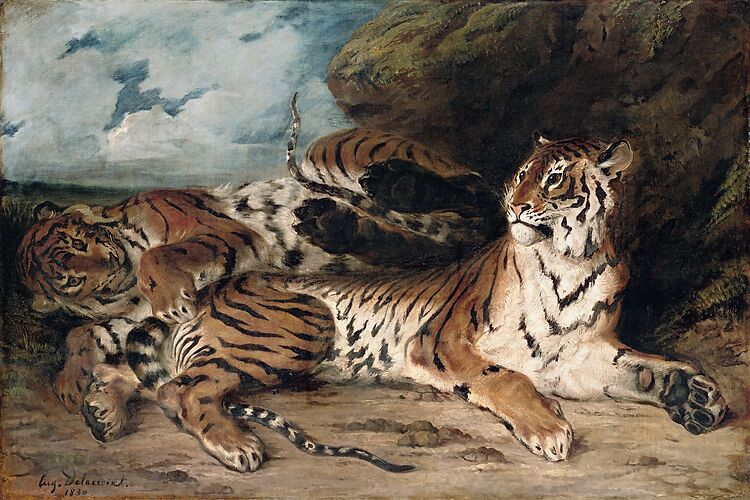 絵画 Tiger Study of two tigers, also known as Young Tiger playing with his