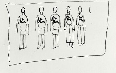 Cinq personnages à la faucille et au marteau