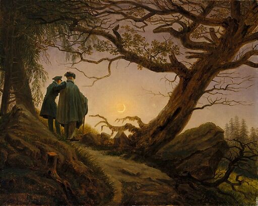 Deux hommes contemplant la Lune