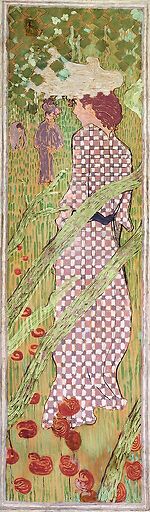 Femmes au jardin : Femme à la robe quadrillée