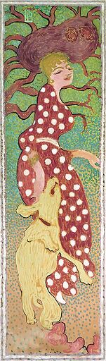 Women in the garden: Woman in a white polka dot dress