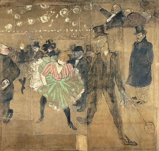 La Danse au Moulin Rouge, dit aussi La Goulue et Valentin le Désossé,
panneau pour la baraque de La Goulue à la Foire du Trône à Paris (panneau de gauche), 1895
