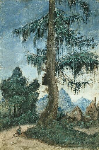 Paysage à l'épicéa et au bûcheron