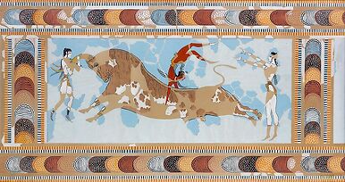 Reproduction de la fresque de l’Acrobate sur taureau Knossos