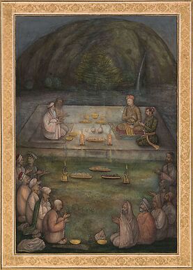 Les empereurs Akbar et Jahangir en compagnie de soufis et de yogis