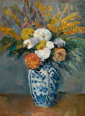 Dahlias dans un grand vase de Delft