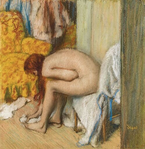 Femme à sa toilette s’essuyant le pied gauche (détail)