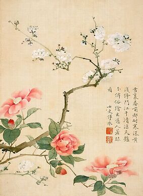 Album illustré de dix feuillets : Fleurs et insectes, dynastie Qing