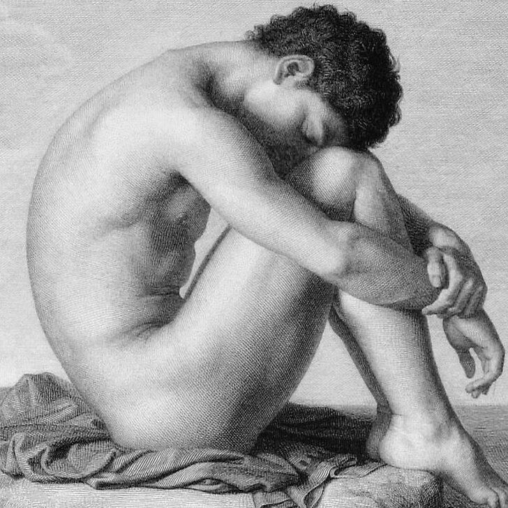 Estampe Jeune homme assis au bord de la mer - Hippolyte Flandrin