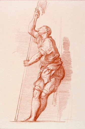 Man leaning against a wall and holding a halberd - Titian