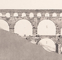 Pont du Gard : façade occidentale et plans des trois rangs d'arcades