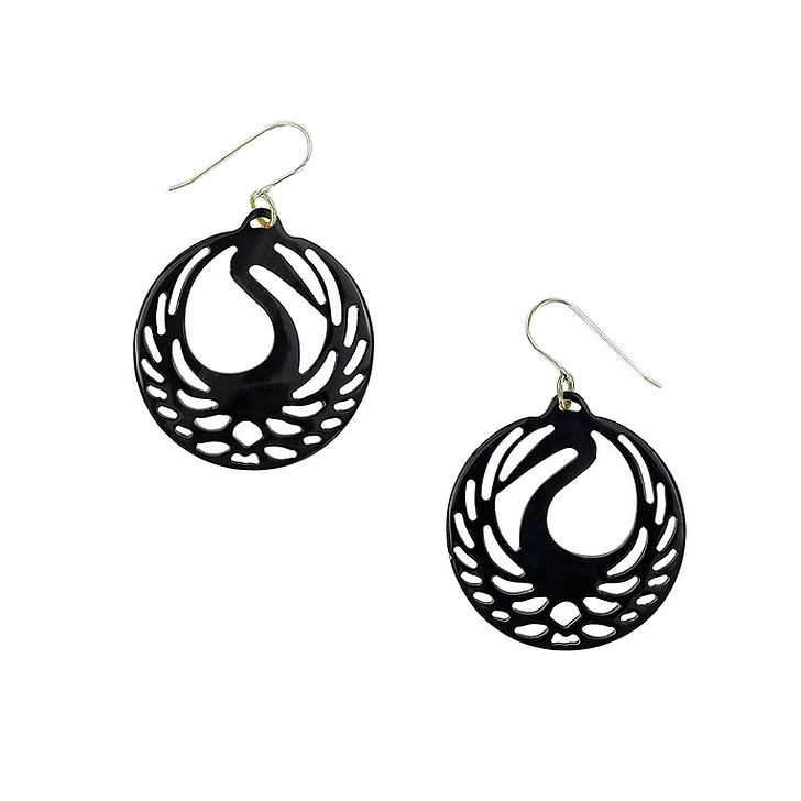 Earrings Tsuba heron (Black horn)