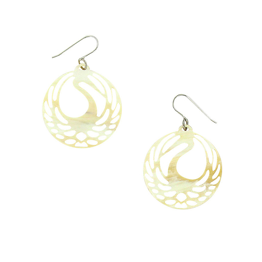 Boucles d'oreilles Tsuba héron (Corne blond)