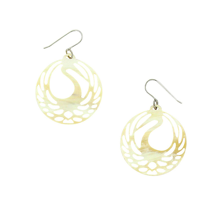Earrings Tsuba heron (Blond horn)