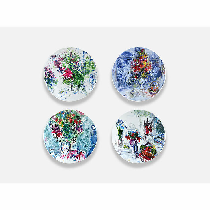 Coffret de 4 assiettes 21cm Marc Chagall - Les bouquets de fleurs - Bernardaud