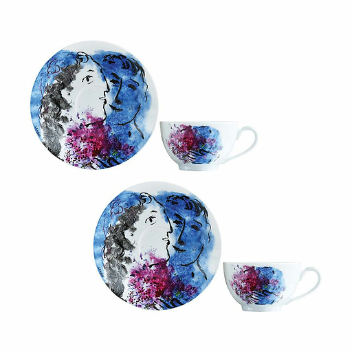 Set of 2 tea cups and saucers 13 cl Marc Chagall - Bouquets of flowers - Bernardaud