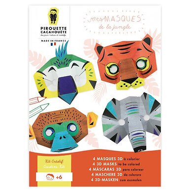 Kit créatif 4 masques de la jungle 3D à colorier