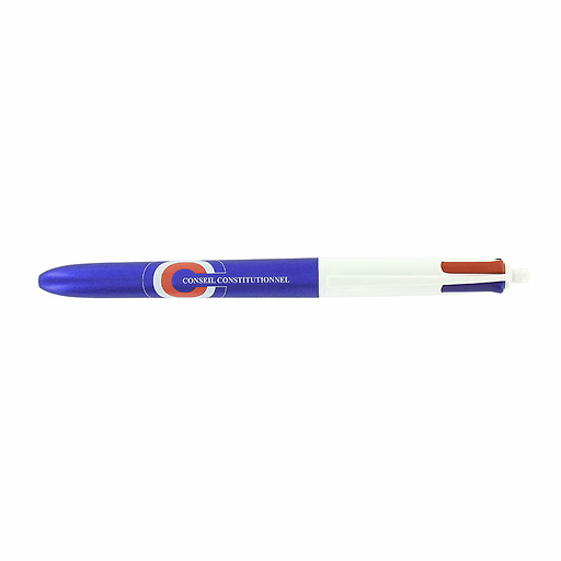 STYLO 4 COULEURS BLEU CONSCONS Stylo 4 couleurs BIC corps bleu effet glacé au logo du Conseil Constitutionnel