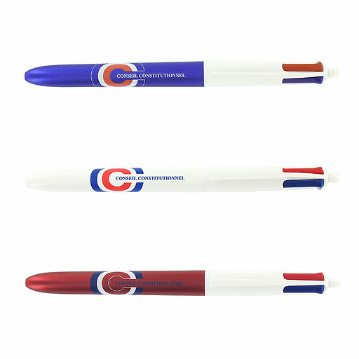 STYLO 4 COULEURS BLEU CONSCONS Stylo 4 couleurs BIC corps bleu effet glacé au logo du Conseil Constitutionnel