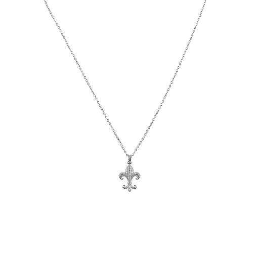 Collier pendentif Fleur de Lys, argent et strass