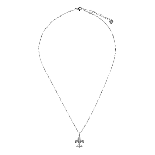 Collier pendentif Fleur de Lys, argent et strass