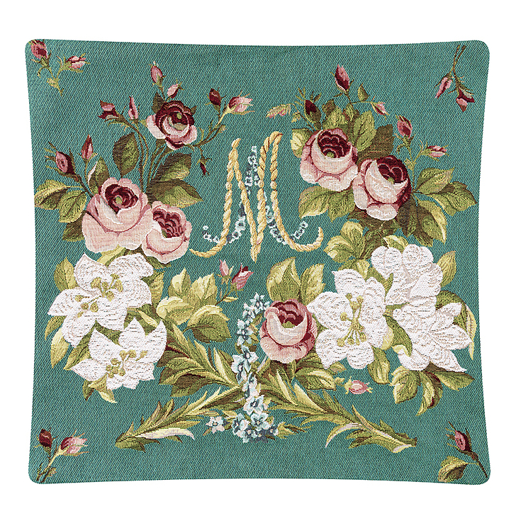 Housse de coussin tapisserie Marie Antoinette vert 50x50 cm