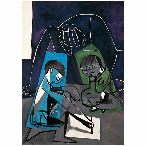 Affiche Pablo Picasso - Claude dessinant Françoise et Paloma - 50 x 70 cm
