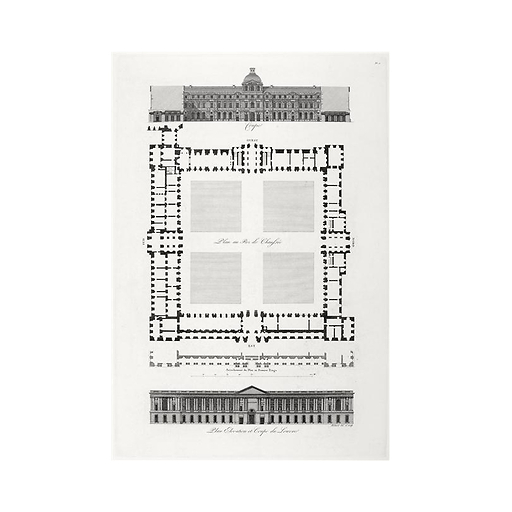 Plan, élévation et coupe du Louvre