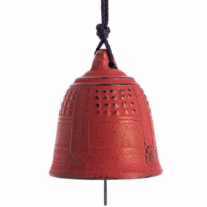 Cast Iron Bell Campana Feng Shui Furin Iwashu - Red