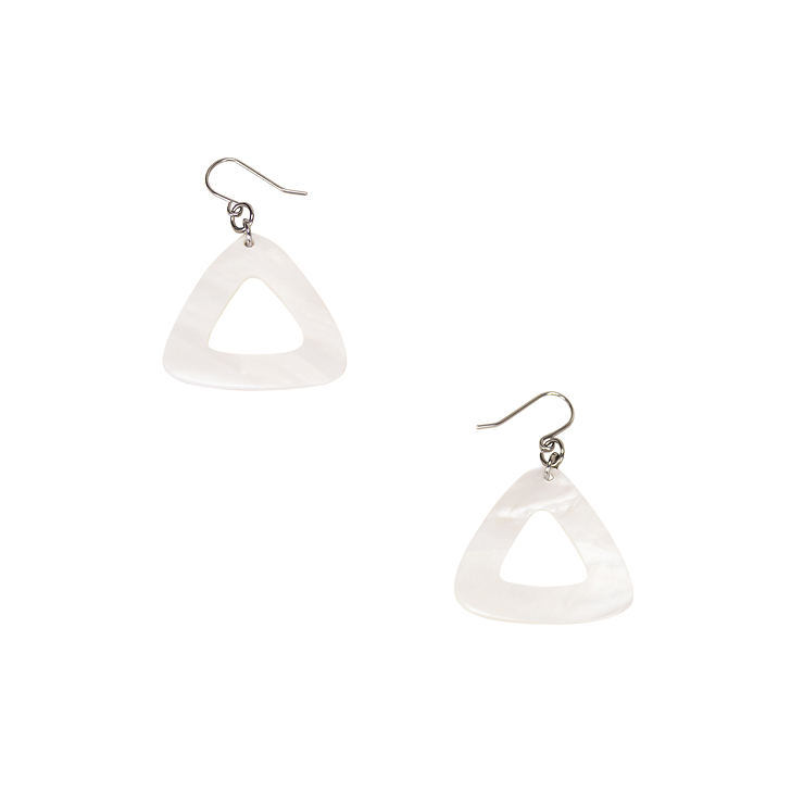 Boucles d'oreilles Triangle, nacre blanche - L'Indochineur