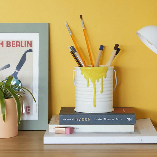 Pot à crayons en céramique Peinture jaune - Balvi