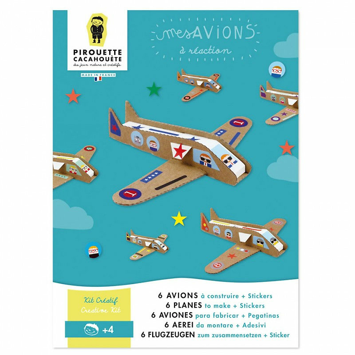 Kit créatif 6 avions à construire + Stickers - Pirouette cacahouète