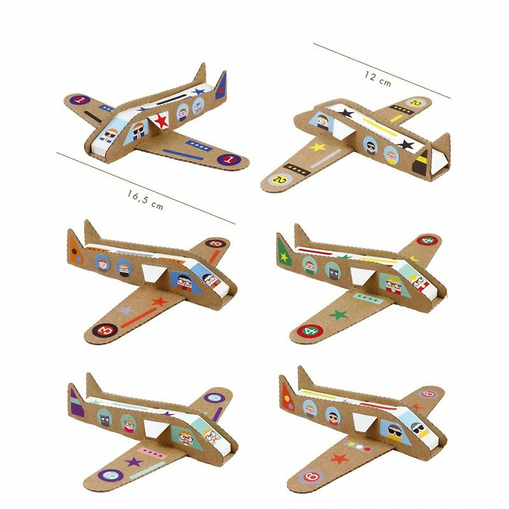 Kit créatif 6 avions à construire + Stickers - Pirouette cacahouète