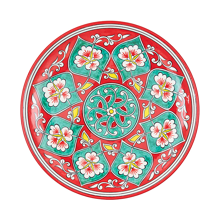 Plat en céramique Fleur Rouge /turquoise - Ø 30cm - La maison Ottomane