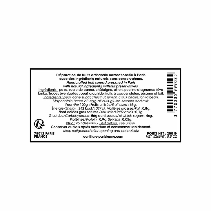 Musée d'Orsay Jam Chestnut, pear and Tonka bean 8.8 OZ - Petit déj' dans la chambre jaune - Confiture parisienne