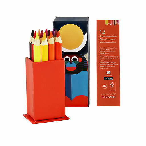 Set 12 crayons aquarellables - Boîte orange - Papier Tigre x Louvre