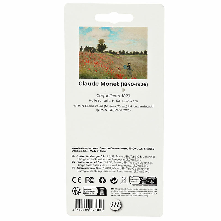 Universal charger 3 in 1 Claude Monet - Poppy field