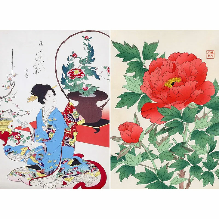 Roses, pivoines et iris par les grands maîtres de l'estampe japonaise